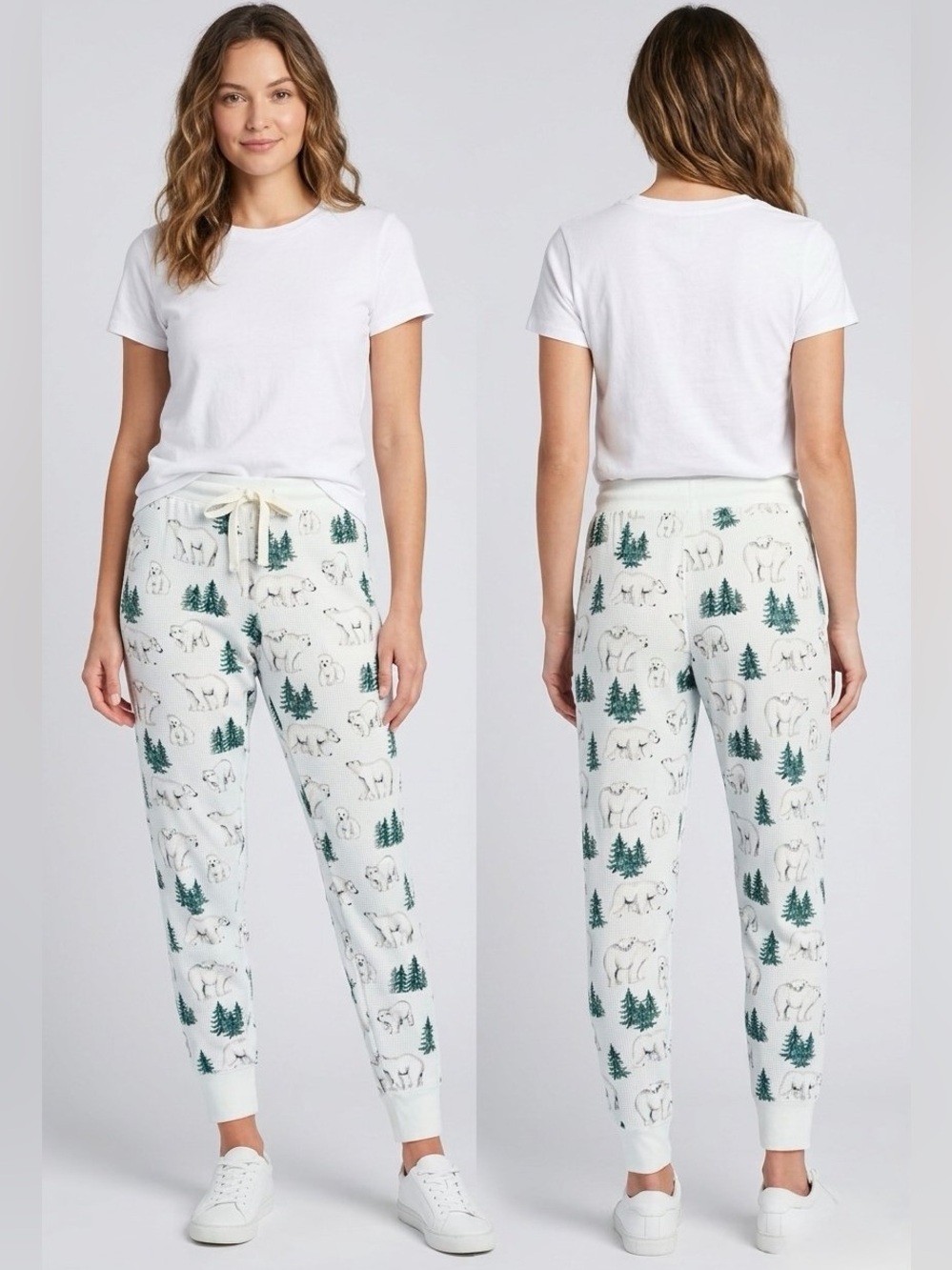 NWT PJ Salvage Polar Bear Pajama Joggers Ice Blue M Waffle Thermal Lounge Pants